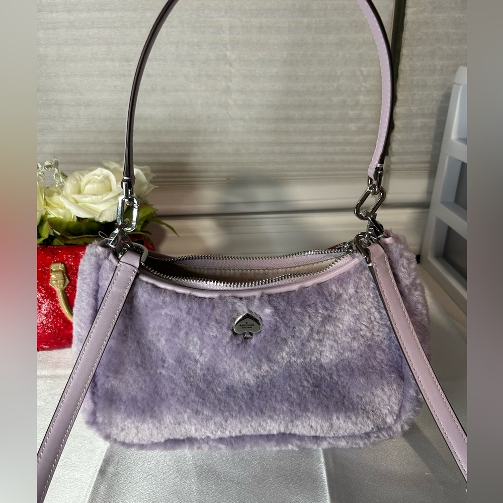 NWT Kate Spade lavander Kayla Faux Fur shoulder/ crossbody bag
